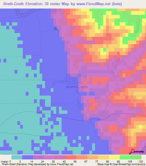 Rreth-Greth,Albania Elevation Map