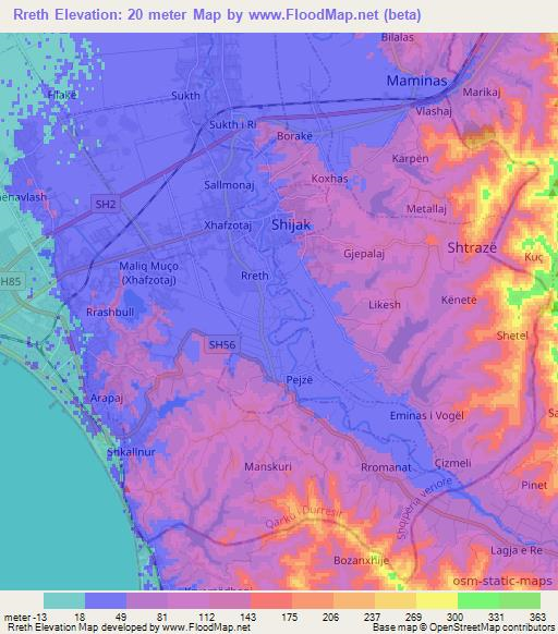 Rreth,Albania Elevation Map