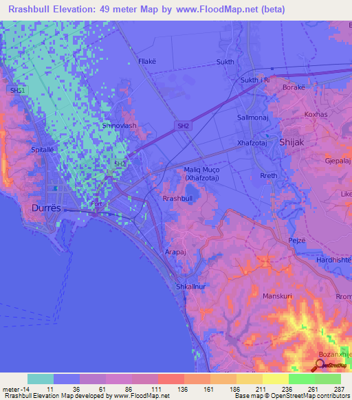 Rrashbull,Albania Elevation Map