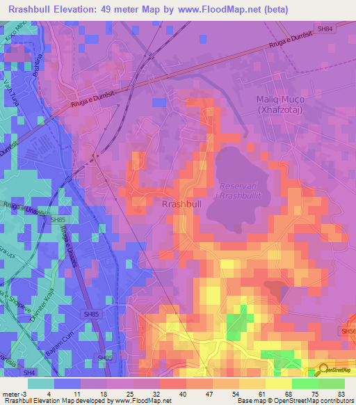 Rrashbull,Albania Elevation Map