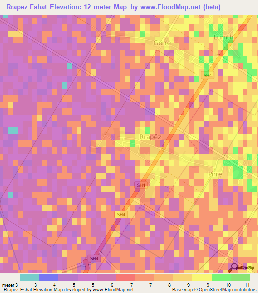 Rrapez-Fshat,Albania Elevation Map