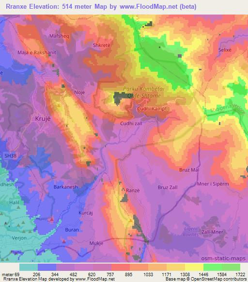 Rranxe,Albania Elevation Map