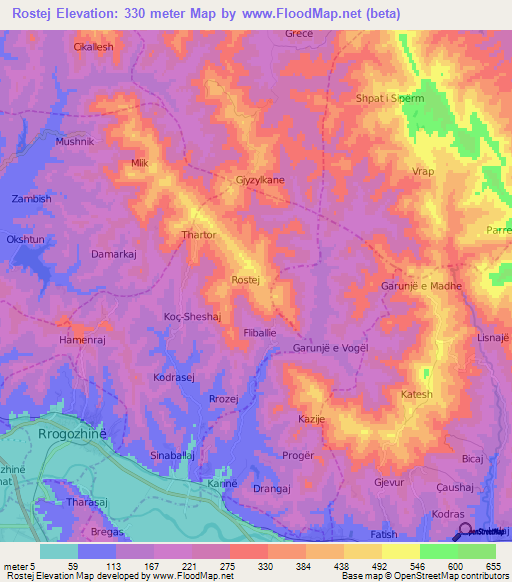 Rostej,Albania Elevation Map