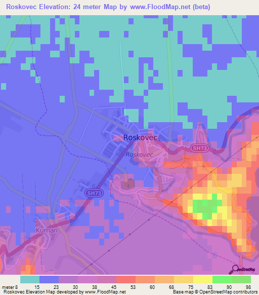 Roskovec,Albania Elevation Map