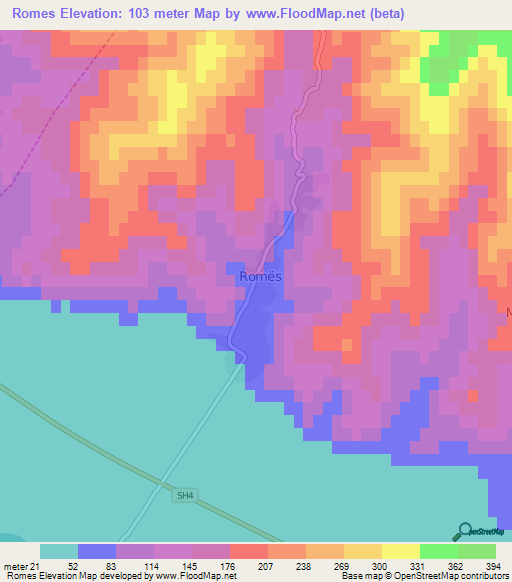 Romes,Albania Elevation Map