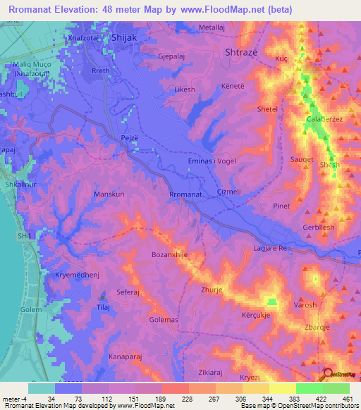 Rromanat,Albania Elevation Map