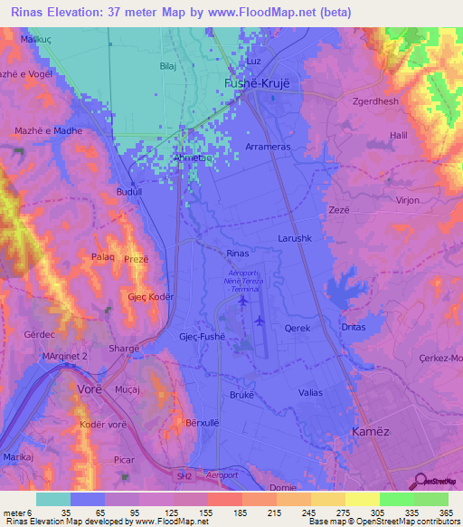 Rinas,Albania Elevation Map