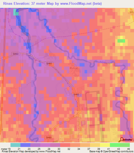 Rinas,Albania Elevation Map