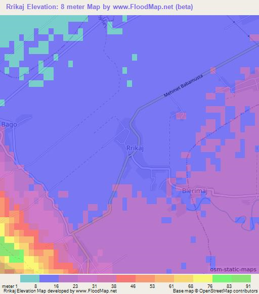 Rrikaj,Albania Elevation Map