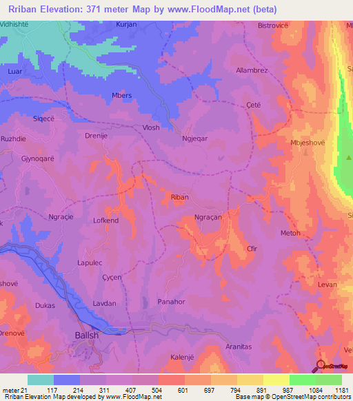 Rriban,Albania Elevation Map