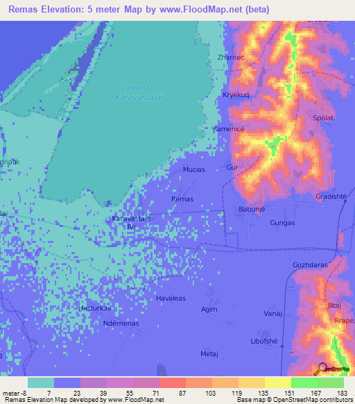 Remas,Albania Elevation Map