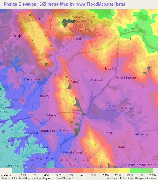 Rranxe,Albania Elevation Map