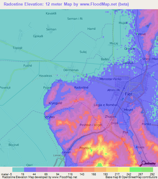 Radostine,Albania Elevation Map