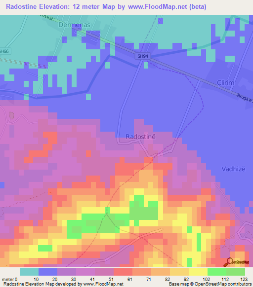 Radostine,Albania Elevation Map