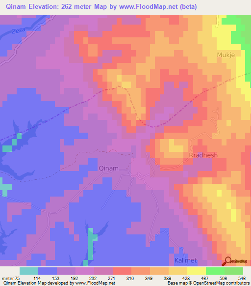 Qinam,Albania Elevation Map