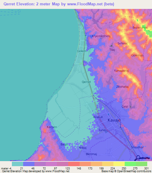 Qerret,Albania Elevation Map