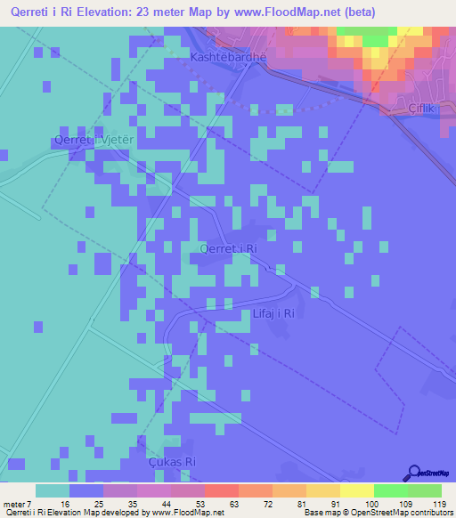 Qerreti i Ri,Albania Elevation Map