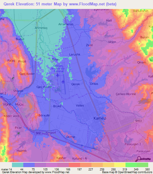 Qerek,Albania Elevation Map
