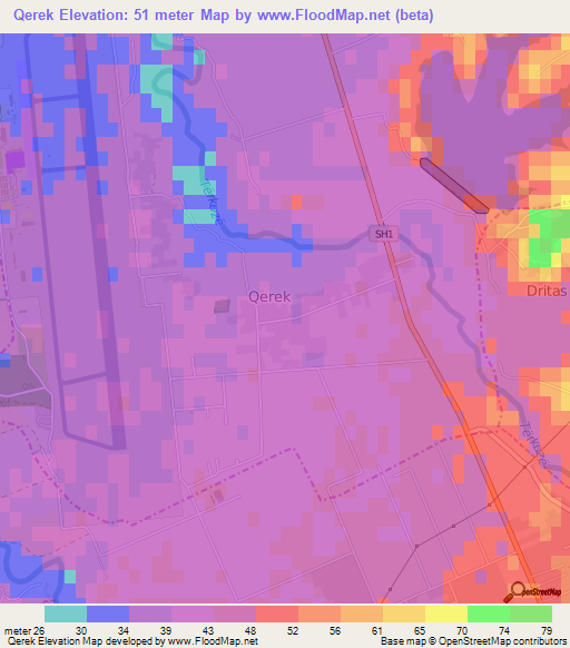 Qerek,Albania Elevation Map