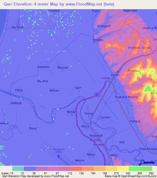 Qarr,Albania Elevation Map