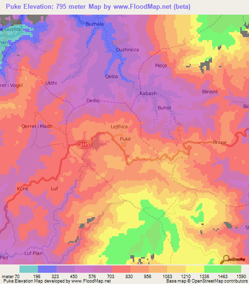 Puke,Albania Elevation Map