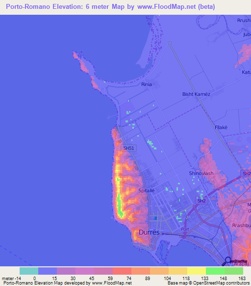 Porto-Romano,Albania Elevation Map