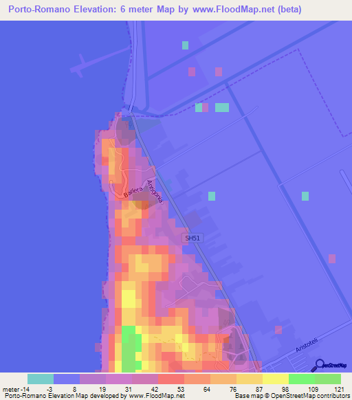 Porto-Romano,Albania Elevation Map