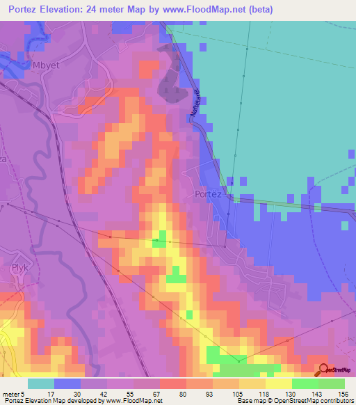 Portez,Albania Elevation Map