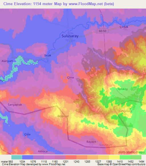 Cime,Turkey Elevation Map