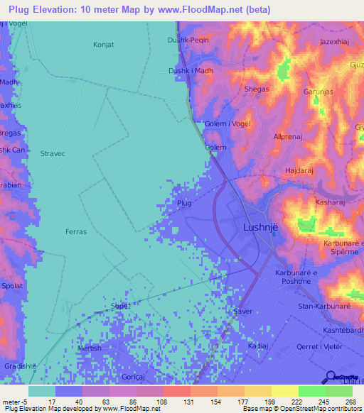 Plug,Albania Elevation Map