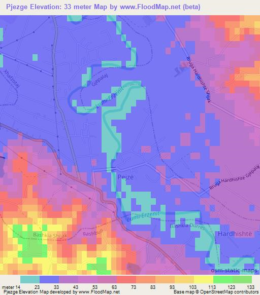 Pjezge,Albania Elevation Map