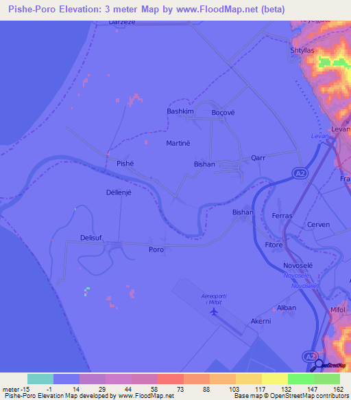 Pishe-Poro,Albania Elevation Map