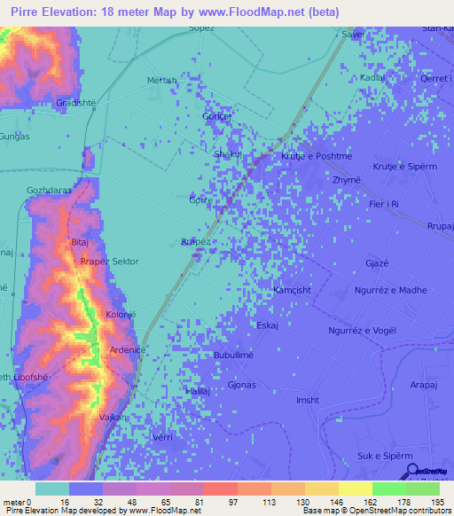 Pirre,Albania Elevation Map