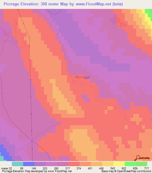 Picrrage,Albania Elevation Map