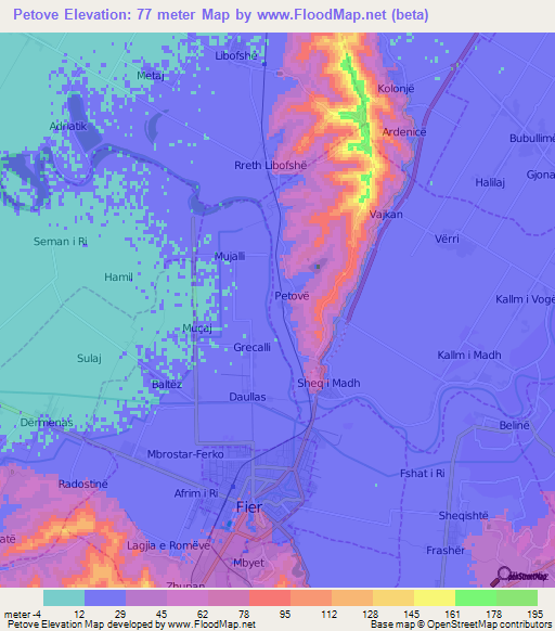 Petove,Albania Elevation Map