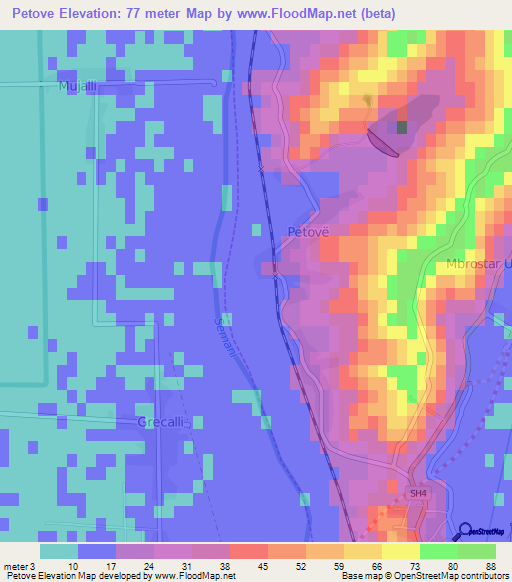 Petove,Albania Elevation Map