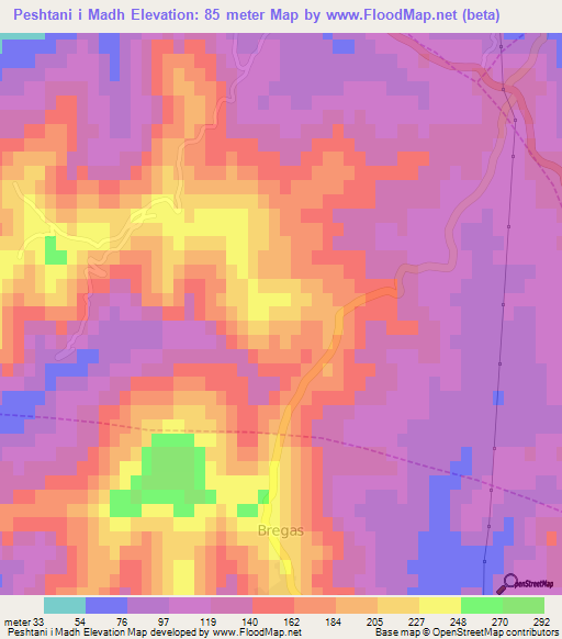 Peshtani i Madh,Albania Elevation Map