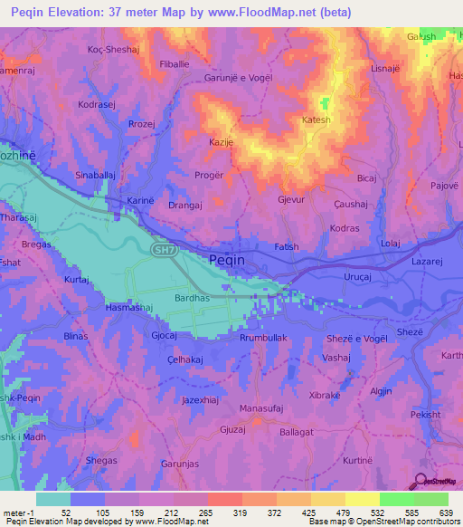 Peqin,Albania Elevation Map