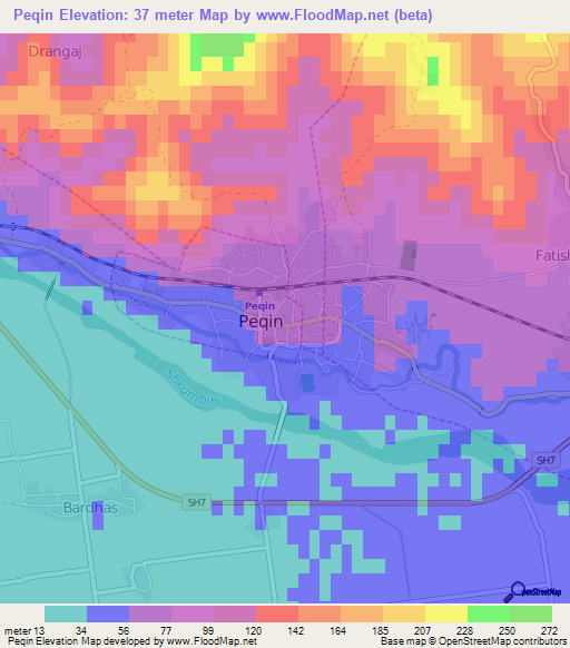 Peqin,Albania Elevation Map