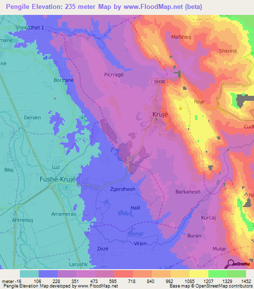 Pengile,Albania Elevation Map