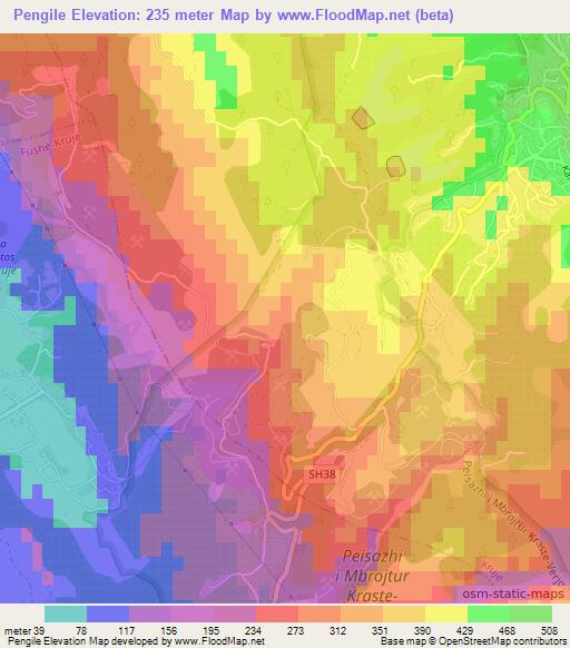 Pengile,Albania Elevation Map