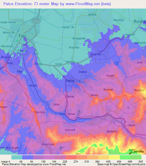 Patos,Albania Elevation Map