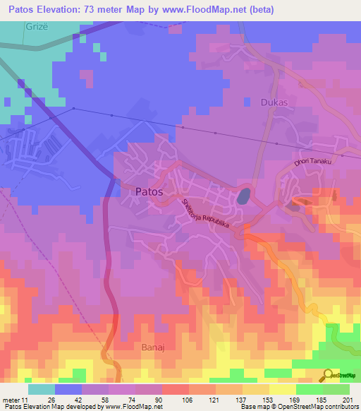 Patos,Albania Elevation Map