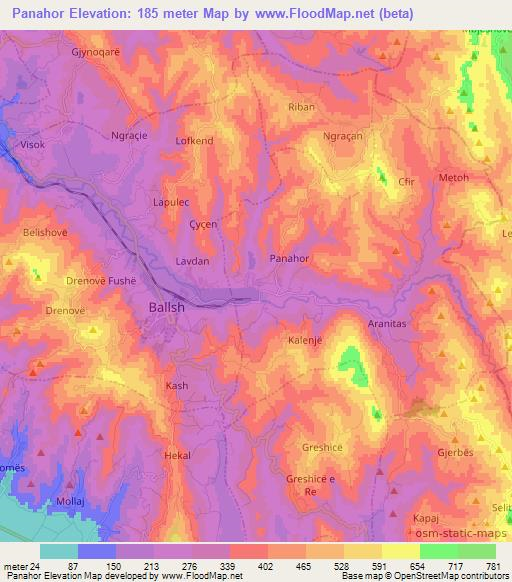 Panahor,Albania Elevation Map