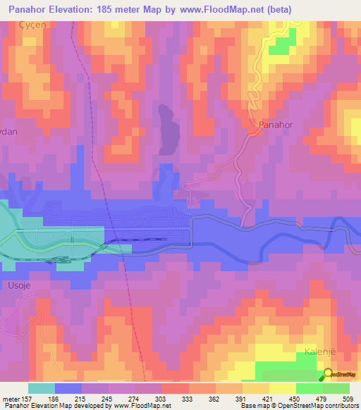 Panahor,Albania Elevation Map