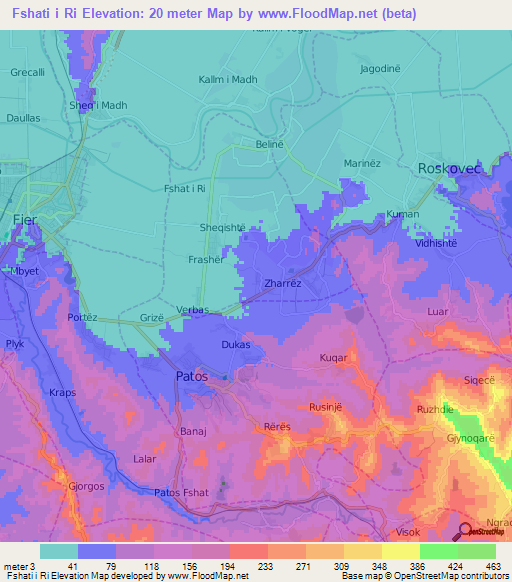 Fshati i Ri,Albania Elevation Map