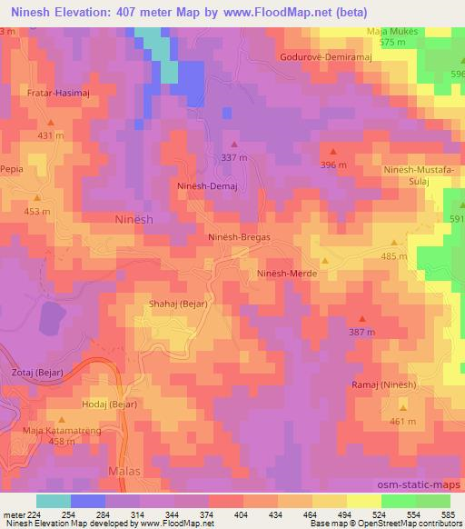 Ninesh,Albania Elevation Map