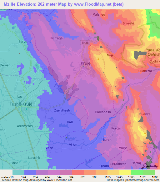 Mzille,Albania Elevation Map