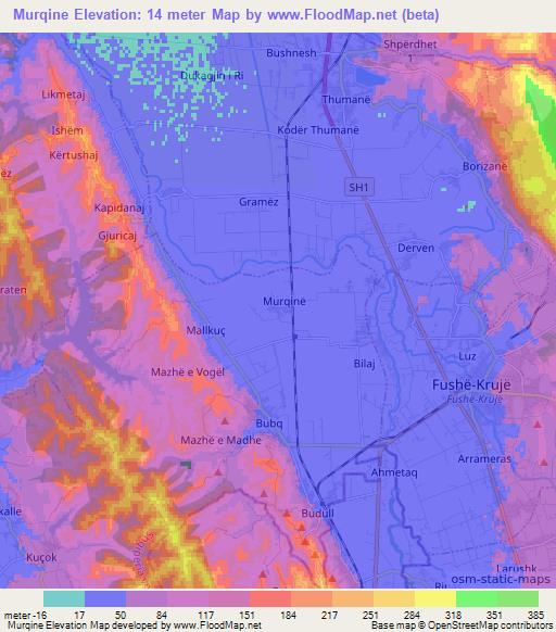 Murqine,Albania Elevation Map