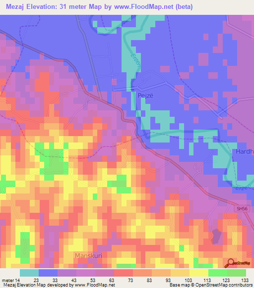 Mezaj,Albania Elevation Map